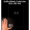 Størrelsessammenligning med hånd, Artikkel: L7782-25, ett ark gjennomsiktige etiketter, format: 63,5 x 38,1 mm, farge: gjennomsiktig?