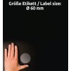 Størrelsessammenligning med hånd, Artikkel: L7787-25, ett ark med transparente etiketter, Format: ⌀ 60 mm, Farge: Transparent?