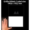 Størrelsessammenligning med hånd, Artikkel: L7996-25, ett ark med fraktetiketter, format: 199,6 x 143,5 mm, farge: hvit.