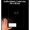 Størrelsessammenligning med hånd, artikkel: LR3424, ett ark resirkulerte universal-etiketter, format: 105 x 48 mm, farge: naturhvit?