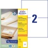 Pakningsavbildning med etikettark: Avery Zweckform resirkulering universal-etiketter, Artikkel: LR3655, Format: 210 x 148 mm, Utskriftsegnethet: Inkjet, laser s/hv, fargelaser, Innhold: 200 etiketter / 100 ark, 2 etiketter/ark.