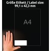 Størrelsessammenligning med hånd, artikkel: LR7177-100, ett ark resirkulerte adresseetiketter, format: 99,1 x 42,3 mm, farge: naturhvit?