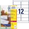 Forpakningsbilde med etikettsark: Avery Zweckform resirkulerte adresseetiketter, artikkel: LR7177-100, format: 99,1 x 42,3 mm, utskriftskompatibilitet: laser s/hv, fargelaser, innhold: 1.200 etiketter / 100 ark, 12 etiketter/ark.
