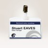 Bildet viser et navneskilt for et nasjonalt salgsmøte. Det inneholder navnet "Stuart Eaves" og identifiserer ham som salgsleder.