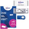 Pakningsbilde med etikettark: Avery Zweckform, Artikkel: POL30MA66-5DR, Magnetiske navneskilt, Format: 70 x 30 mm, Utskriftskompatibilitet: Fargelaser, Laser s/hv, Inkjet, Innhold: 5 skilt / 18 innsatskort / 1 ark, 18 kort/ark?