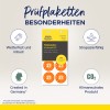 Bildet viser inspeksjonsmerker for året 2027, og fremhever egenskaper som værbestandighet, holdbarhet og klimaneutralitet. Det inkluderer detaljer om at produktet er utviklet og produsert i Tyskland.