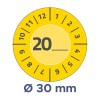 Bildet viser en sirkulær urskive med tall som går fra 1 til 12 og et fremhevet tall 20 i midten, merket med en diameter Ø 30 mm.
